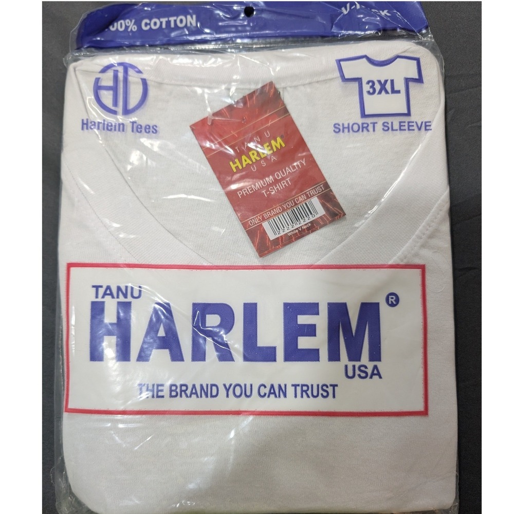 Tanu Harlem USA Mens V-Neck T-Shirt White 100% Cotton Short Sleeve 3XL NIP